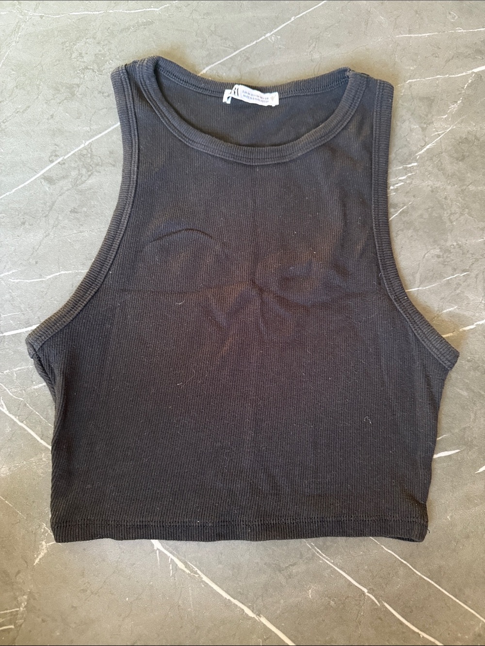 Black Ribbed Crop Tank Top